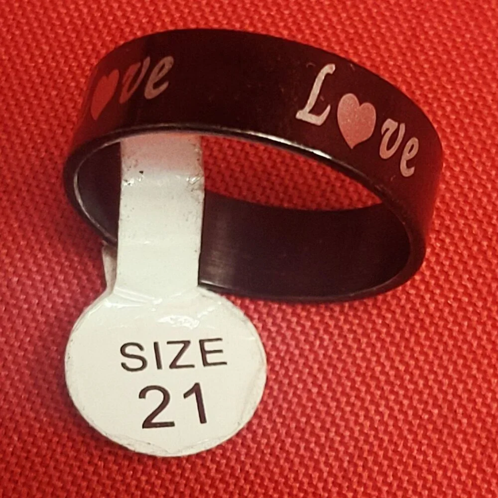 Stainless Steel Wide Band Love Engraved Ring Size 21 Black Tone Unisex